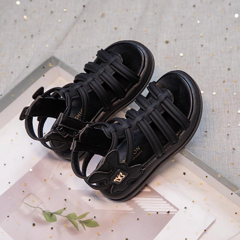Girls Gladiator Sandals Summer Fashion Children Princess Roman Sandals Kids Hollow High-top Beach Shoes Side Zip Non-slip Hot