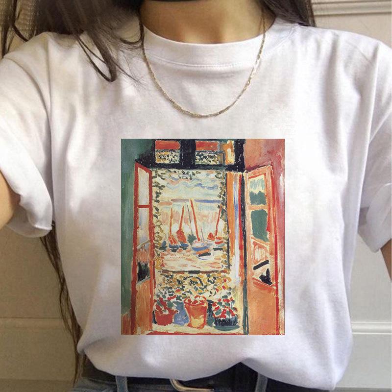 Женская футболка лето Харадзюку принт живопись арт женские топы повседневная футболка с коротким рукавом модная уличная одежда 2025 футболка женская