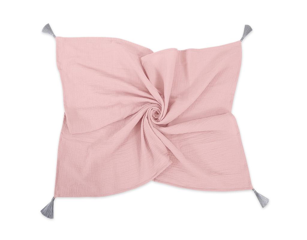 Muslin baby blanket with tassels - pastel pink