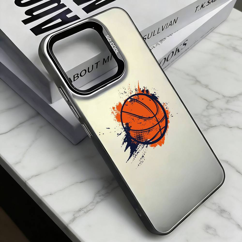Баскетбольный расписной чехол для телефона для iPhone 17, 16, 15, 14, 13, 12, 11 Plus, Pro Max, XS, Цветная посеребренная внутренняя крышка
