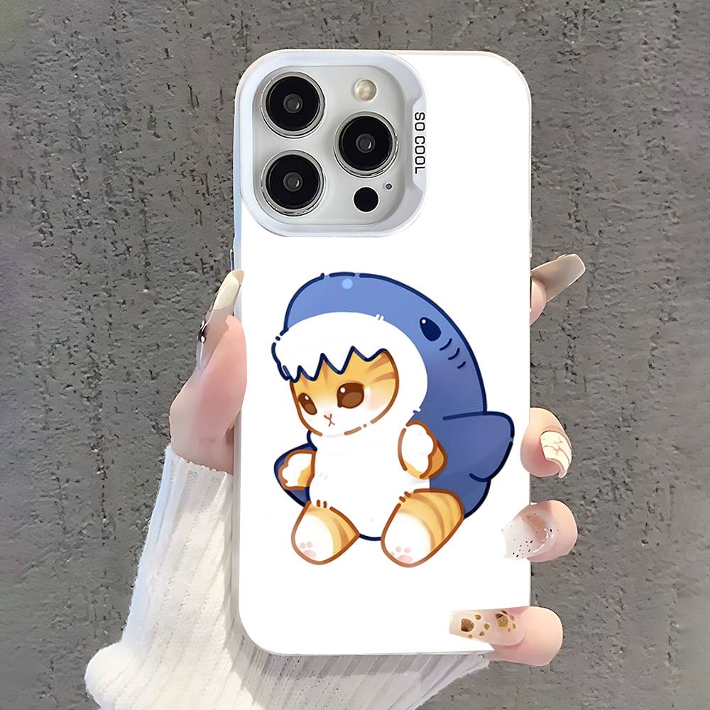 Милый мультяшный акула Чехол для телефона iPhone 17,16,15,14,13,12,11,Pro,XS,Max,Plus,Mini,SE Белый Конфетный Матовый Ударопрочный Чехол