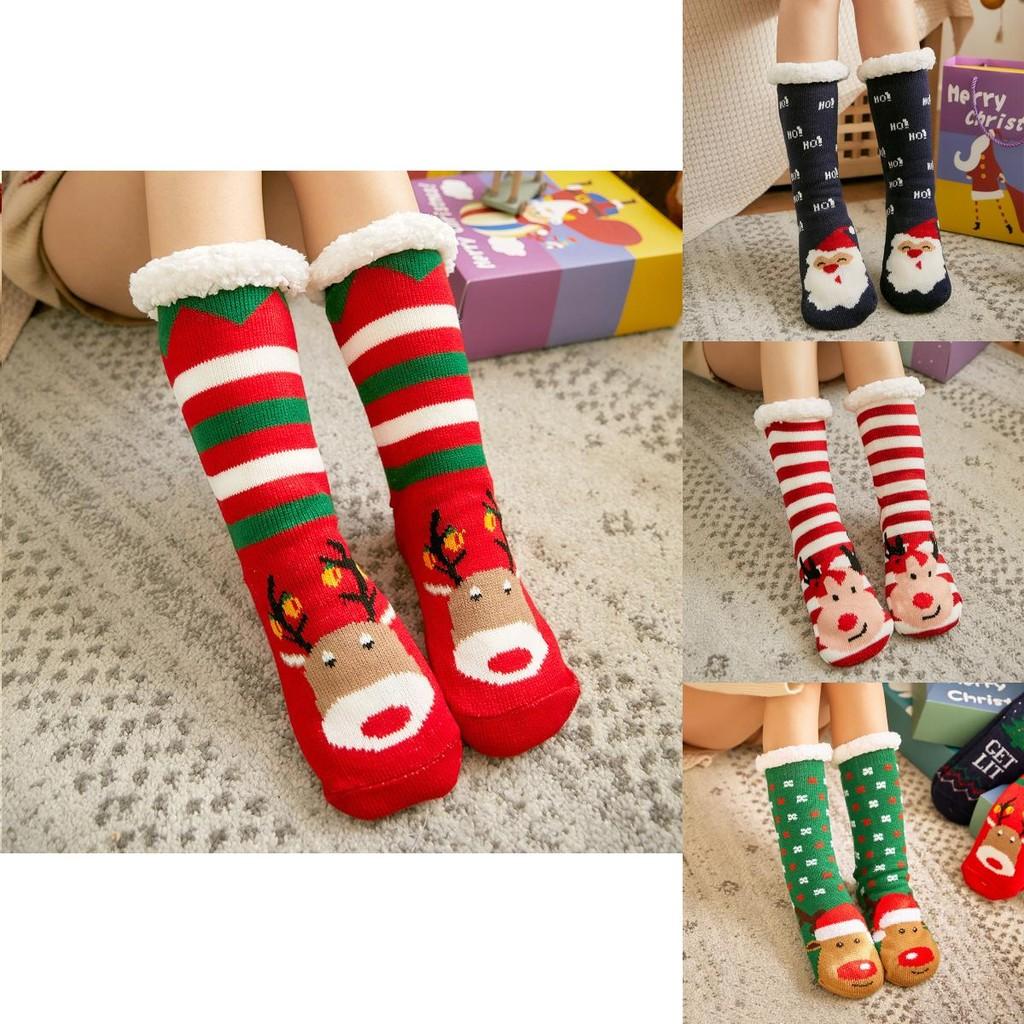 Праздничные рождественские носки-тапочки с мягкой подкладкой из искусственного флиса и подошвой с противоскользящим покрытием