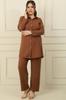 Single Pocket Sleeve Folded Shirt Elastic Waist Palazzo Trousers Linen Effect Large Size 2 Piece Set