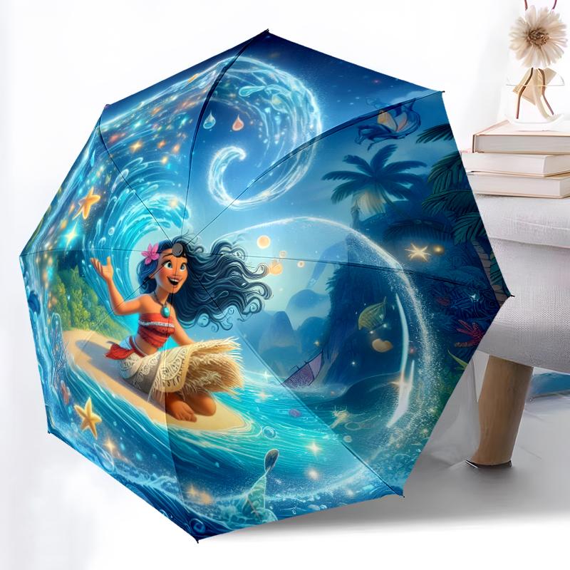 1pc Sturdy 8-Bone Auto Umbrella, Moana Ocean Adventure Umbrella, Digital Printed, Foldable Umbrella for On-the-Go Outdoor Use