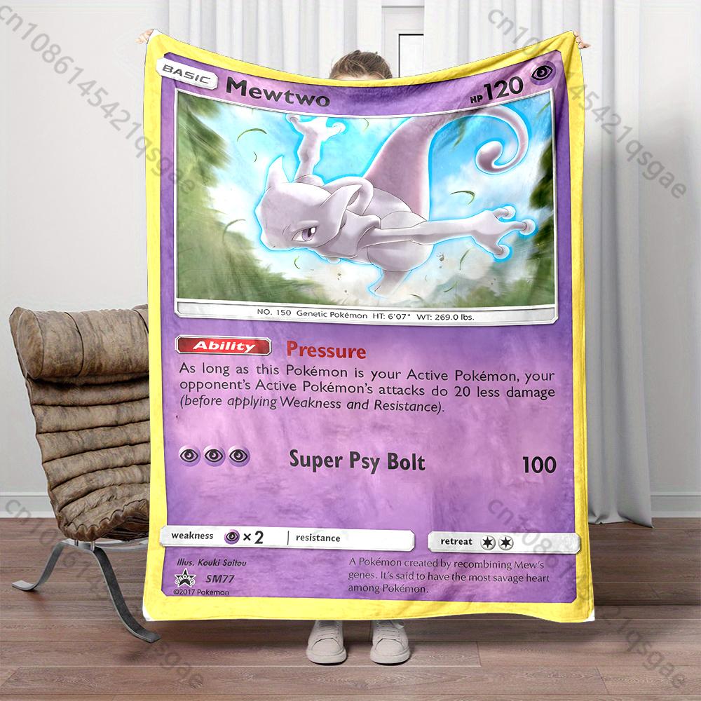 6 Sizes Pokemon Cards Mewtwo Print Blanket Children Adult Blanket Bedroom Living Room Sofa Study Large Size Shawl Blanket Gifts