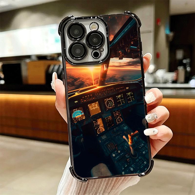 Aviation Aeroplane Pilot Cockpit Plating Phone Case For Iphone 16 17 Pro Max Air 16E 14 15 Plus 12 13 Mini Anti-Fall Airabag Cov
