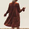 Temperament and Elegance Outer Wear Autumn Women's Range Long Sleeve Solid Color Velvet Dress Women