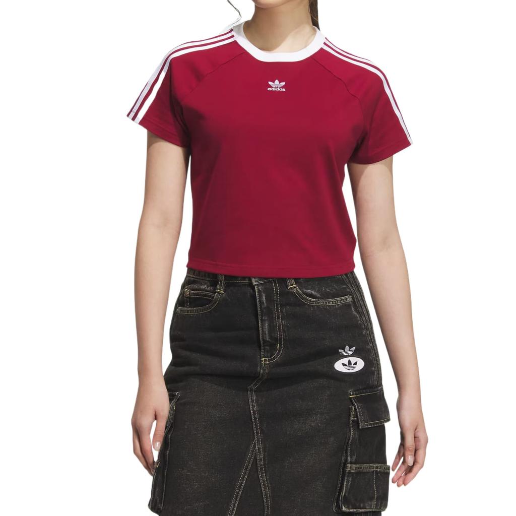 adidas Женская футболка Originals с 3 полосками и рукавами реглан, бордовая, KF0314
