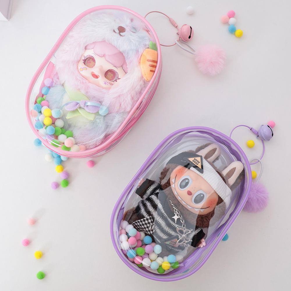 High-Transparency Thickened PVC Cotton Doll Storage Bag - Dustproof, Cute, Hanging, Transparent Q Round Design