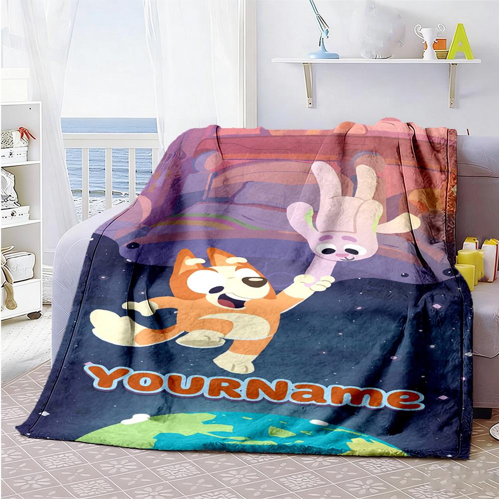 Bluey 72 Personalized Name Blanket Lightweight Personalized Blanket Soft Warm Cozy Suitable for Picnics Living Room Nap Office Chair