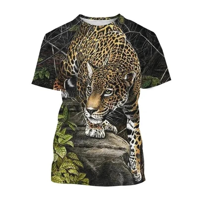 Leopard 3D Print Kids Crew Neck Short-Sleeve T-Shirt Animal Graphic Loose Fit Outdoor Daily Children Casual Top
