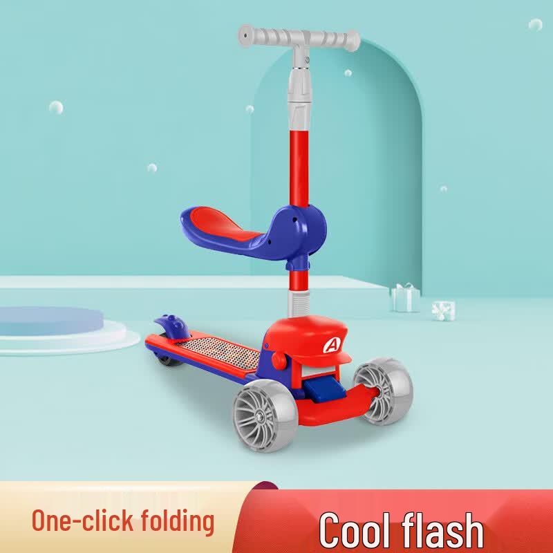 HENGSHILONG Kids Foldable Flashing 4-Wheel Frog Scooter with Seat
