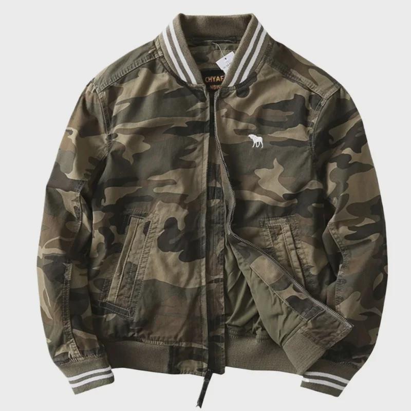 Мужская облегающая однотонная камуфляжная бейсбольная куртка — стильная и простая спортивная одежда для весны, осени и зимы.