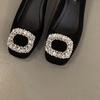 French thick black aesthetic rhinestone shallow mouth single shoes new spring thick heel ladyshoes flat Mary Jane shoes with skirt