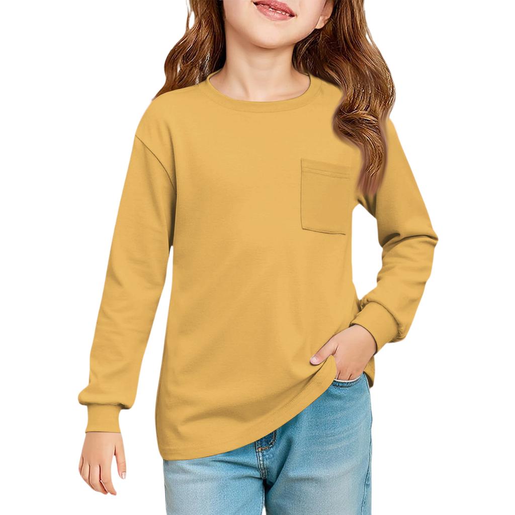 Girls' Long Sleeve Blouse - Round Neck Soft Waist Tunic