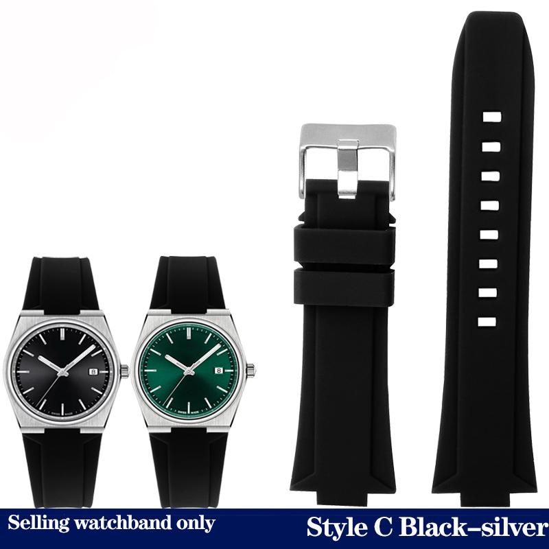 Резиновый ремешок для часов для серии Tissot PRX Super Player T137.410 Ремешок Спортивный Водонепроницаемый Силиконовый Мягкий Браслет Черный Синий 24x12мм