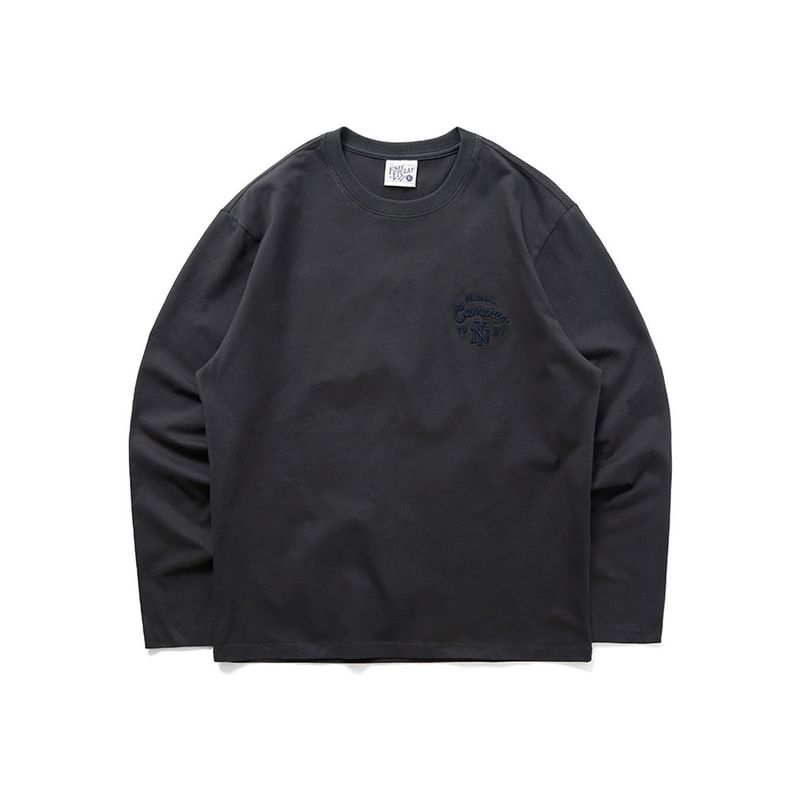 American vintage Embroidered Cotton Long sleeves Shirt Men's 2024 New Spring and Autumn Undershirt Foreign Trade Men's White T-shirt