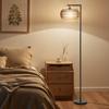 LED Floor Lamp with Double Shade, Dimmable Standing Lamp with 3 Color Temperatures for Living Room, Bedroom, Office, Black