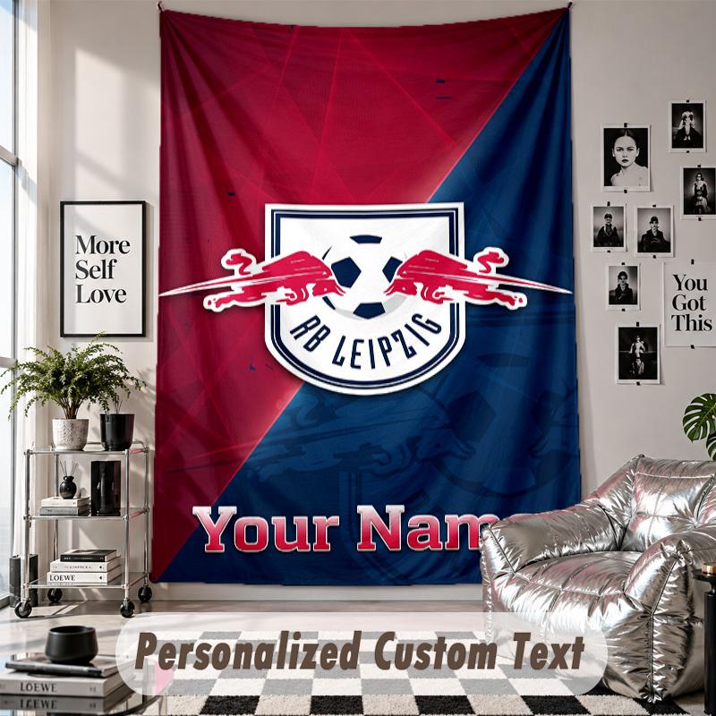Wall Hanging Tapestry With Custom Name & Text, RB Leipzig FC Decorative Tapestry For Bedroom