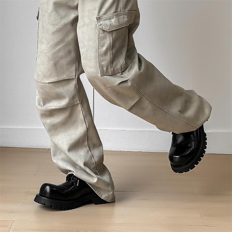 Туфли Дерби с большой головкой 2024 года, новые мужские туфли, повседневные кожаные туфли на платформе, загнутые вверх маленькие кожаные туфли 1098-J