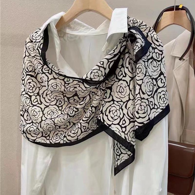 Silk Mulberry Silk Silk Scarf Plain And Elegant Water Ink Bamboo Silk Scarf Women'S Double Crepe Scarf Shawl