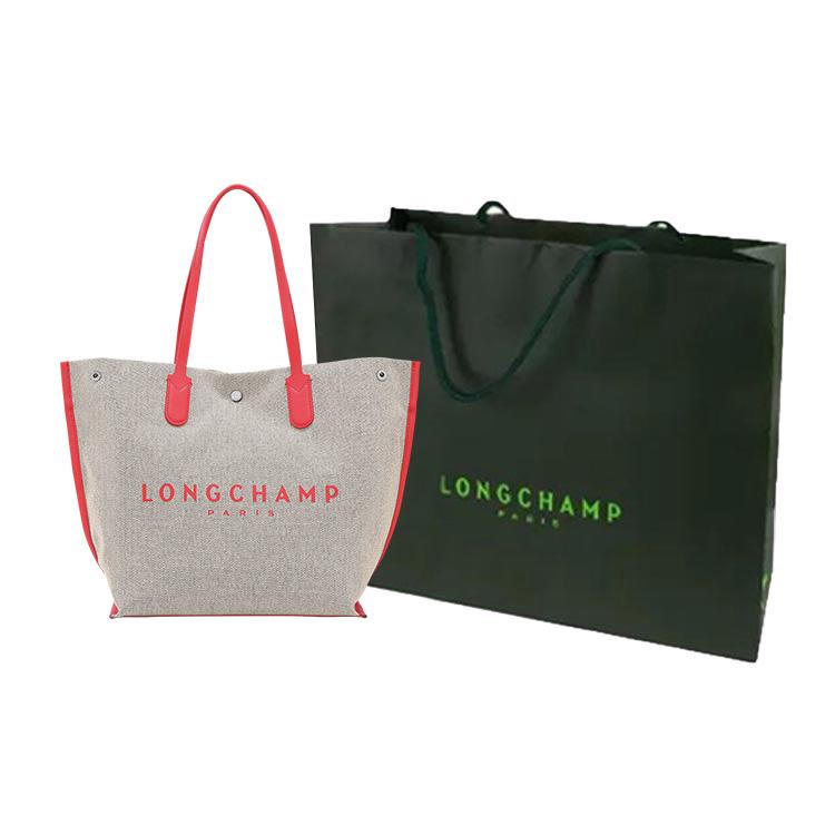 Longchamp Le Roseau Logo Print Cotton And Canvas Tote Bag Women Tote Light-Beige Coral-Red 10090HSG218