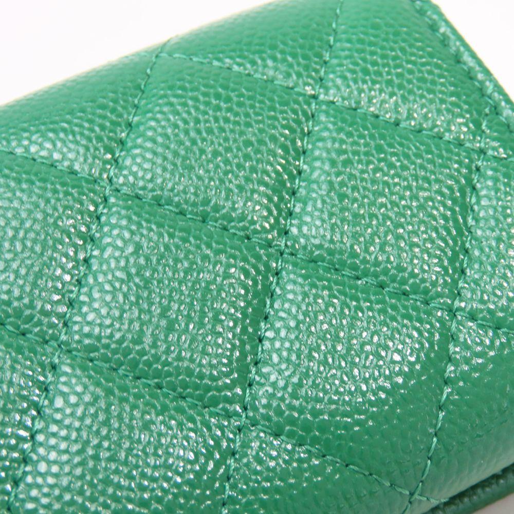 Used CHANEL Tri-fold wallet compact Matrasse COCO Mark Caviarskin green 30s