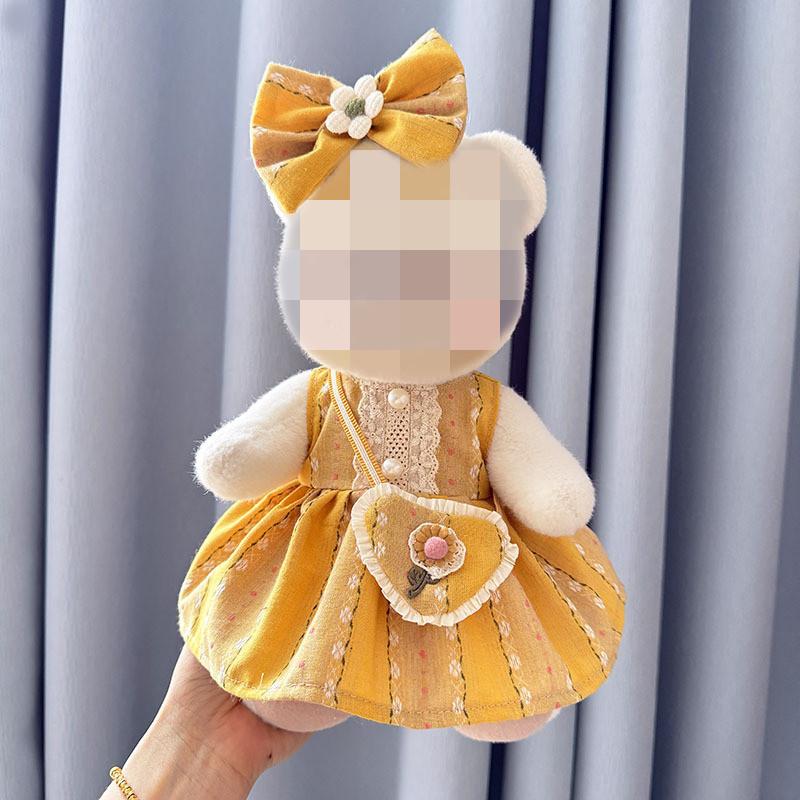 [Cloth Only] the Princess Style Clothes for 30cm Plush  Dolls, Checkered Puffy Skirt Set with Bow Headband.