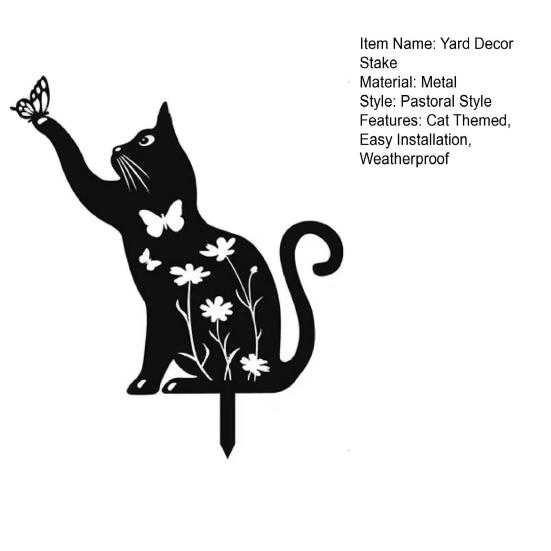 Cat Metal Garden Stake Personalized Weatherproof Cat Silhouette Yard Stake Outdoor Decor Ground Insert for Yard Patio Garden Lawn