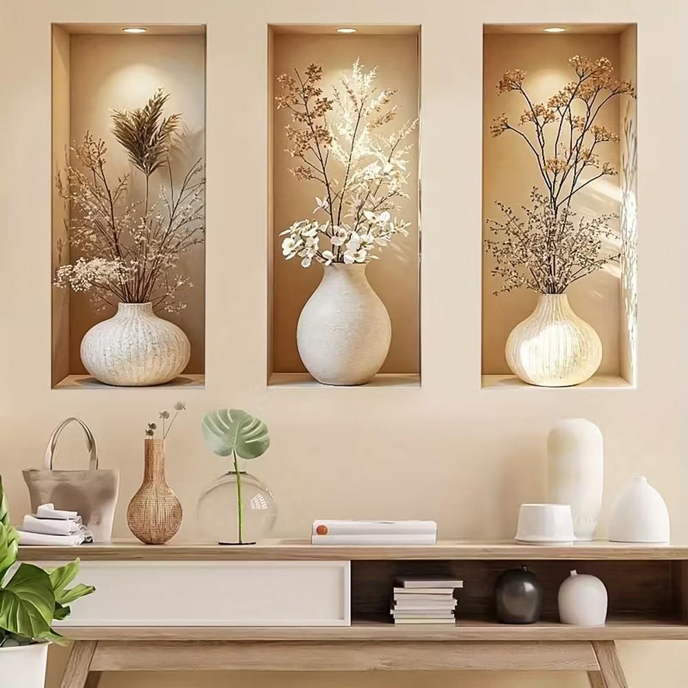 3pcs Self-Adhesive Flower Visual Wall Stickers Modern 3D Effect Wall Stickers Living Room