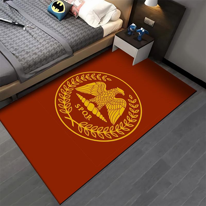 Roman Eagle Symbol SPQR Carpet in Red and Gold, Home Decor Rug Suitable for use as an anti-slip for living room bedroom sofas