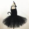 cat dress Halloween Cat Costume Set for Kids' Performances cos Girls' mesh dress tutu Skirt cat face sticker