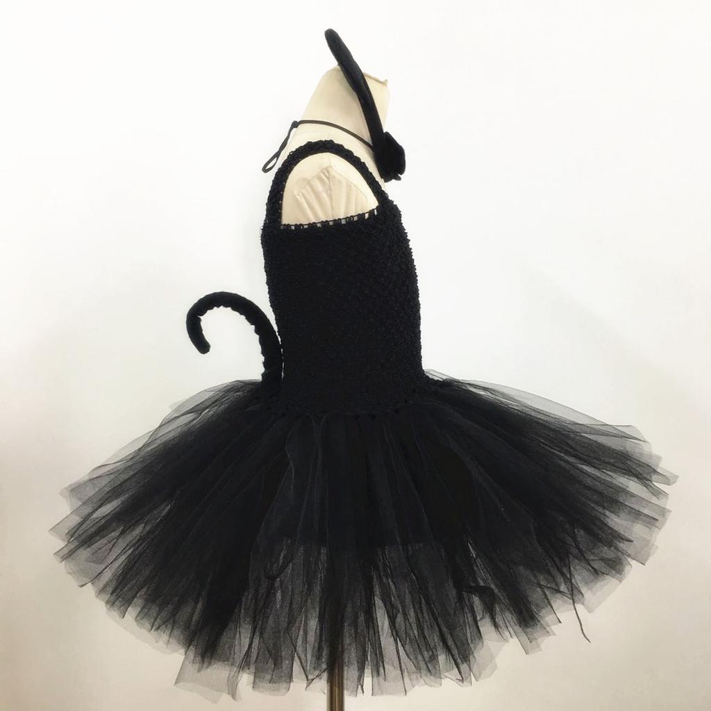 cat dress Halloween Cat Costume Set for Kids' Performances cos Girls' mesh dress tutu Skirt cat face sticker