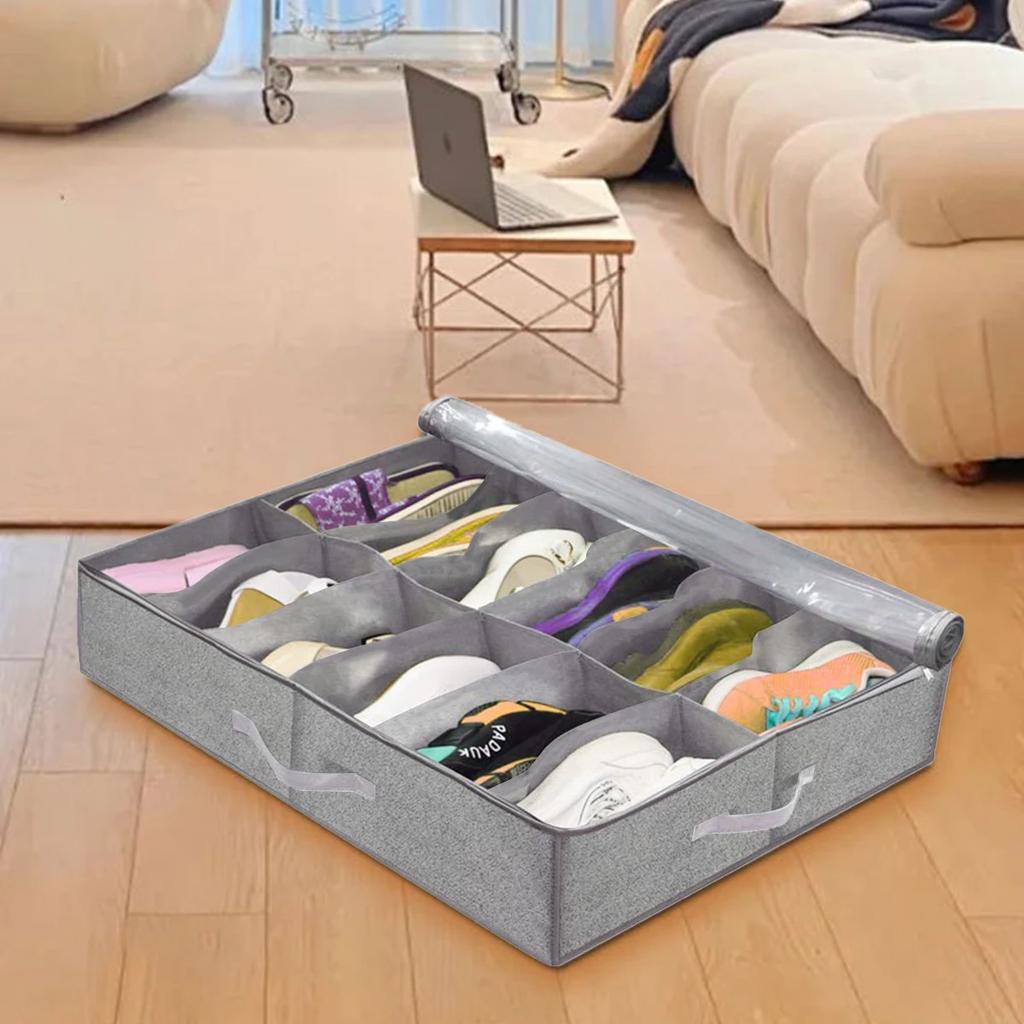 1pc- Non-woven Bed Bottom Storage Box Foldable Shoes Dust Storage Box with Cover Visual Finishing Storage Box