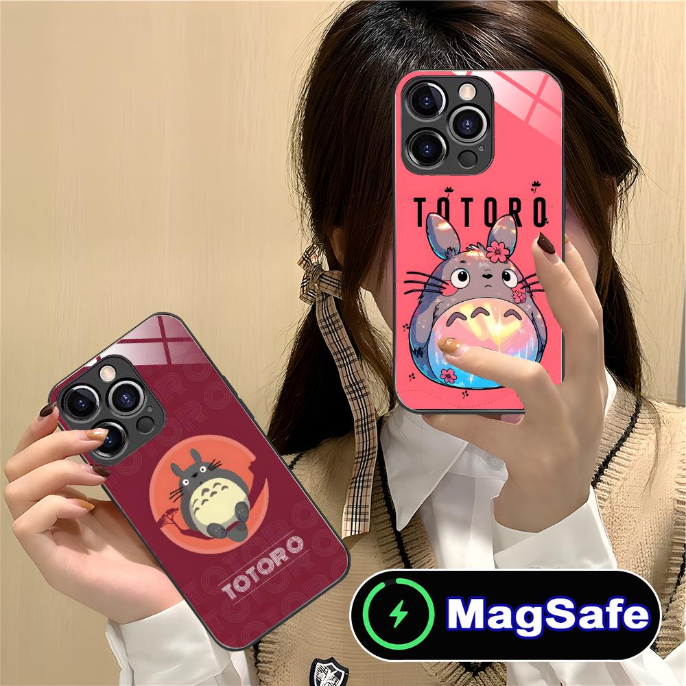 Аниме Милый S-Тоторо Чехол для Телефона для iPhone 16 15 14 13 12 11 Pro Max Plus Mini MagSafe Стекло Цветная Печать Красивый Смартфон