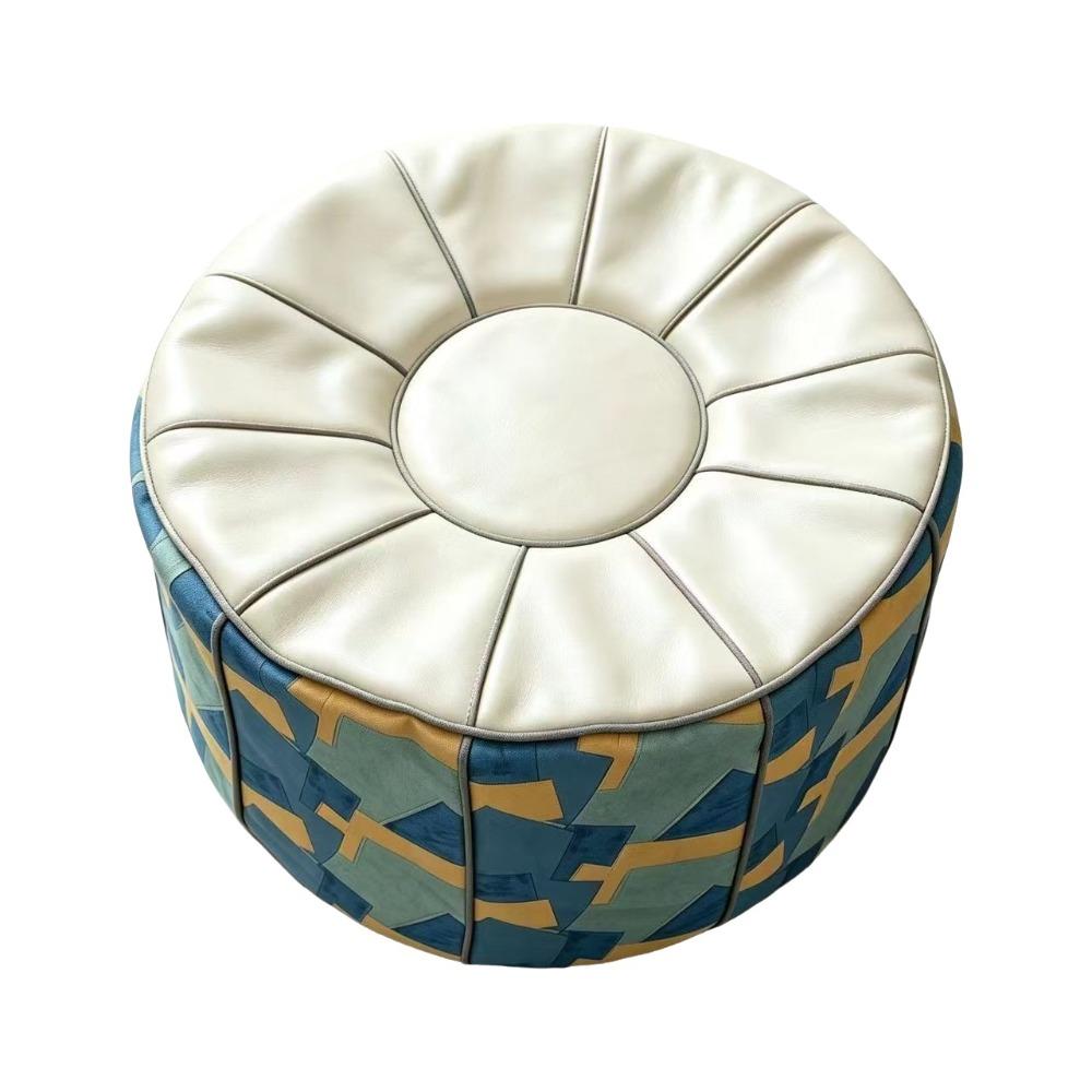 Round/Square Footstool Cover PU Leather Pouf Cover Soft Ottoman Stool Living Room