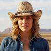 (L, Khaki) Cowgirl Hats for Women Men Outdoor Western Hat Wide Brim Straw Sun Hat with Beaded Ropes