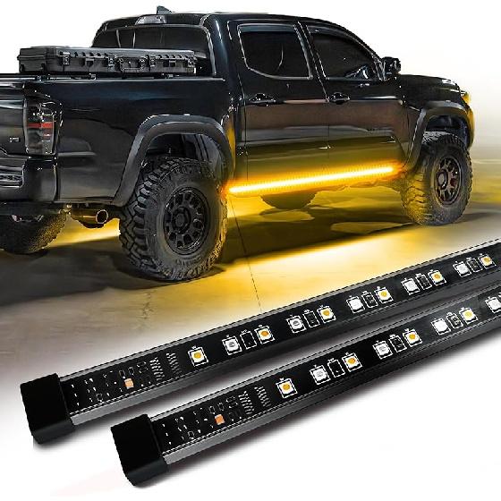 OPT7 Sidekick 78" Running Board Lights 2PCS LED Strips w/Sequential Amber Turn Signal, DRL, White Courtesy Light for Extended Crew Cab Trucks Pickup