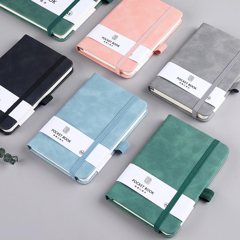 A7 Color Notebook: Student Stationery with Elastic Band, Skin-Feel Leather Journal, Customizable Logo.