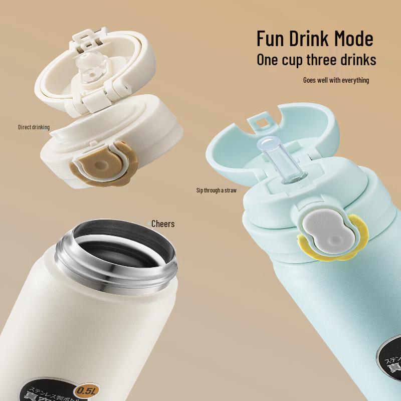 TAFUCO 316L Stainless Steel Dual-Drinking Insulated Water Bottle 500ml
