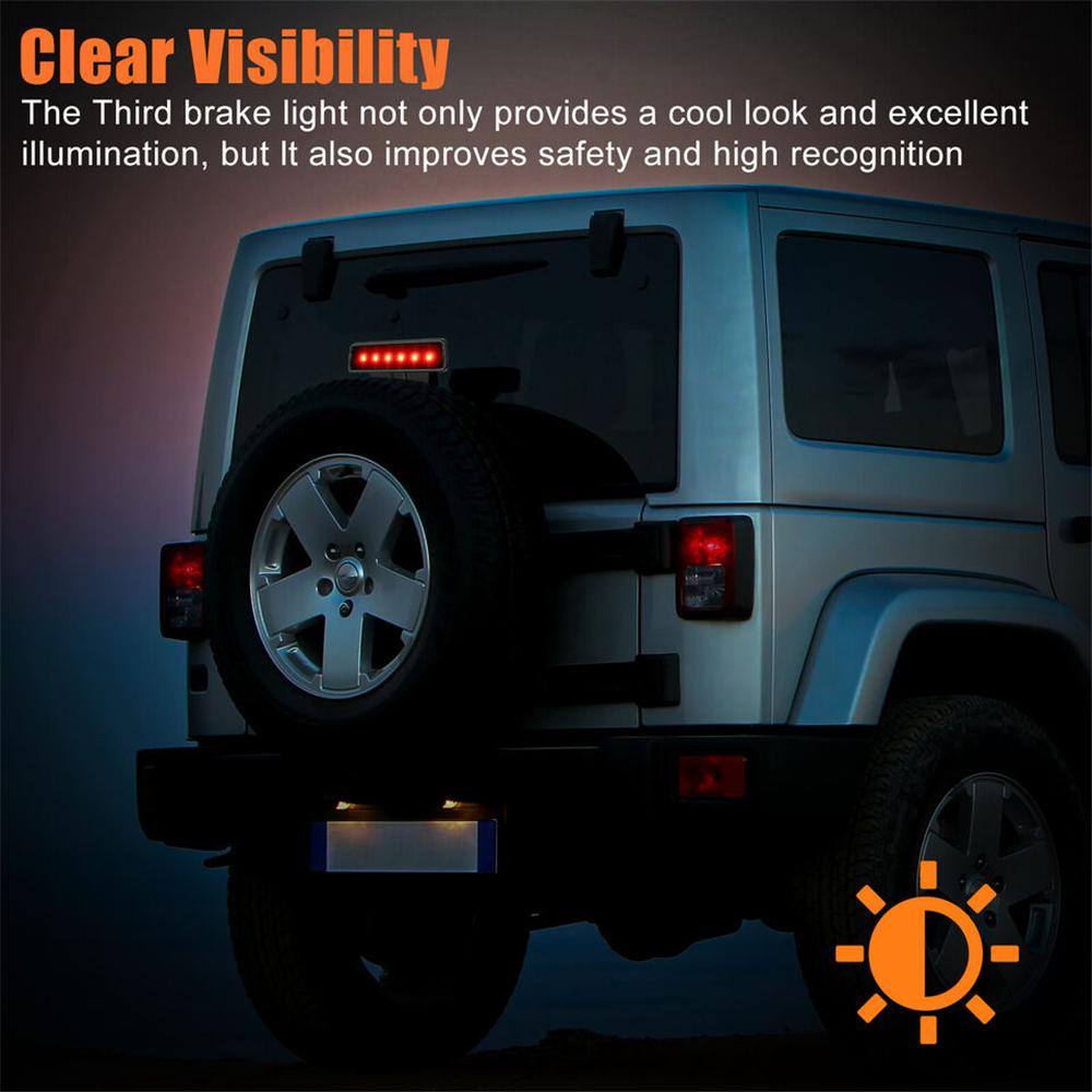 Smoked Lens LED Third Tail Brake Light Rear Stop Lamp For 07-18 Jeep Wrangler JK