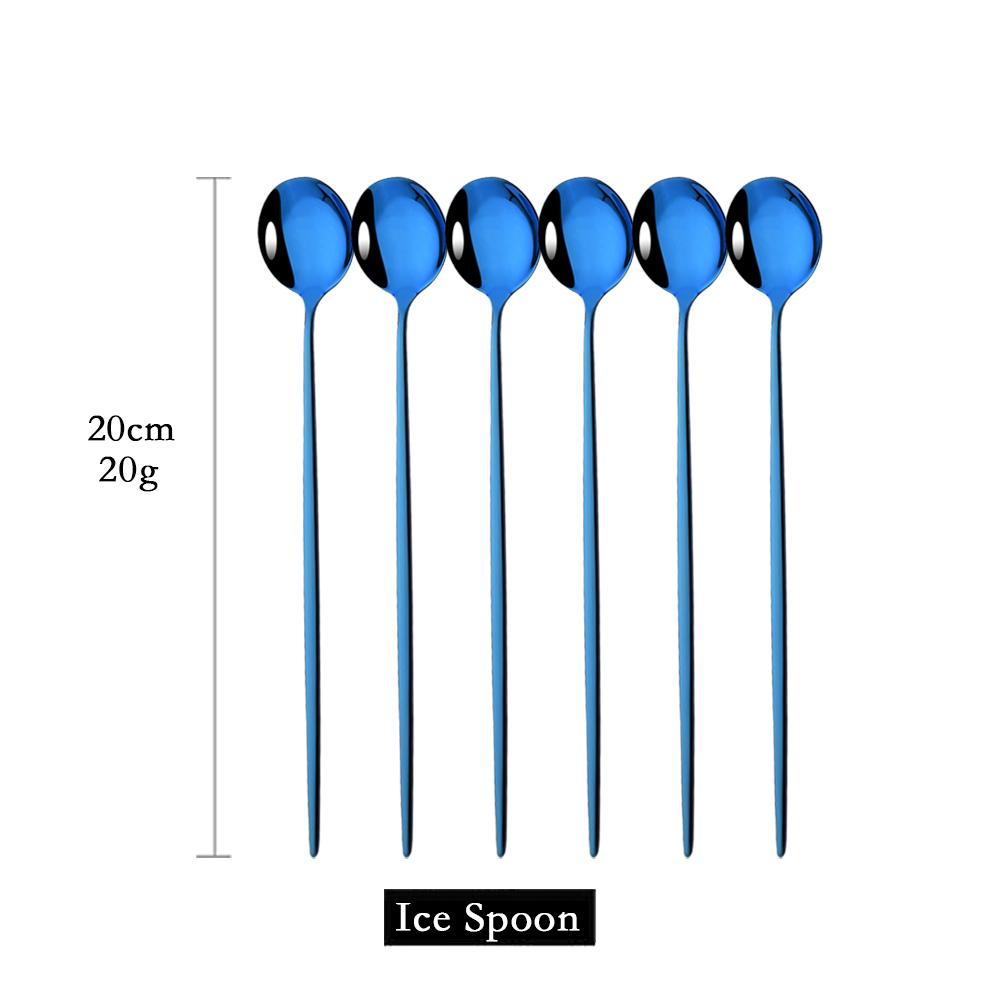 Набор столовых приборов с длинной ручкой для мороженого, красочная столовая ложка, барные ложки, набор столовых приборов для сока, кофе, кухонные принадлежности