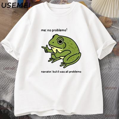 Смешная лягушка Me No Problemo Футболка Графические футболки Повседневная Хлопок Короткий рукав Мужская Дизайнерская одежда Уличная мода