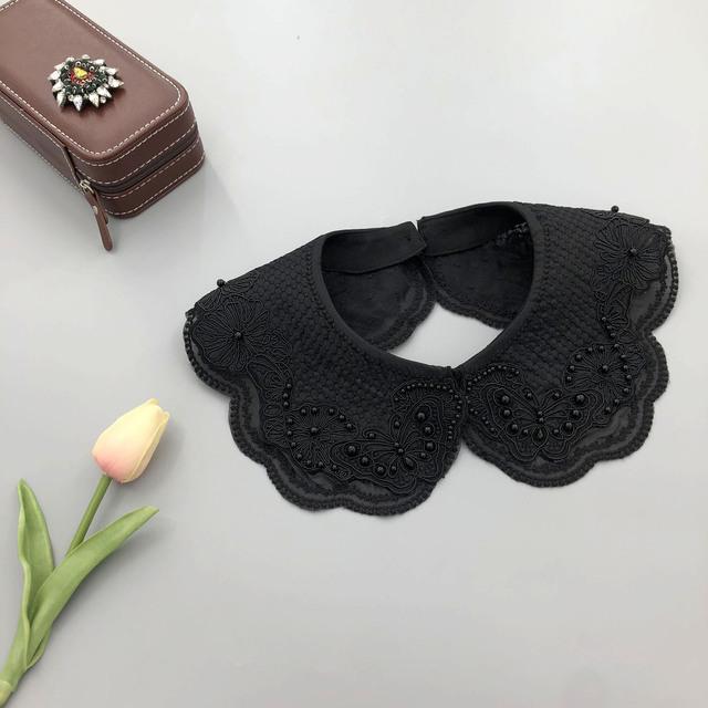 Women's Embroidery Shirt Detachable Collar Girls False Collars Lace Handmade Beads Removable Fake Collar Necklace Accessory