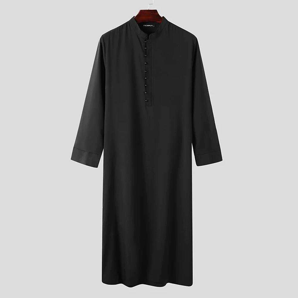 Muslim Men Jubba Thobe Solid 2024 Long Sleeve Thin Robes Kaftan Stand Collar Islamic Arabic Fashion Men Caftan S-3XL