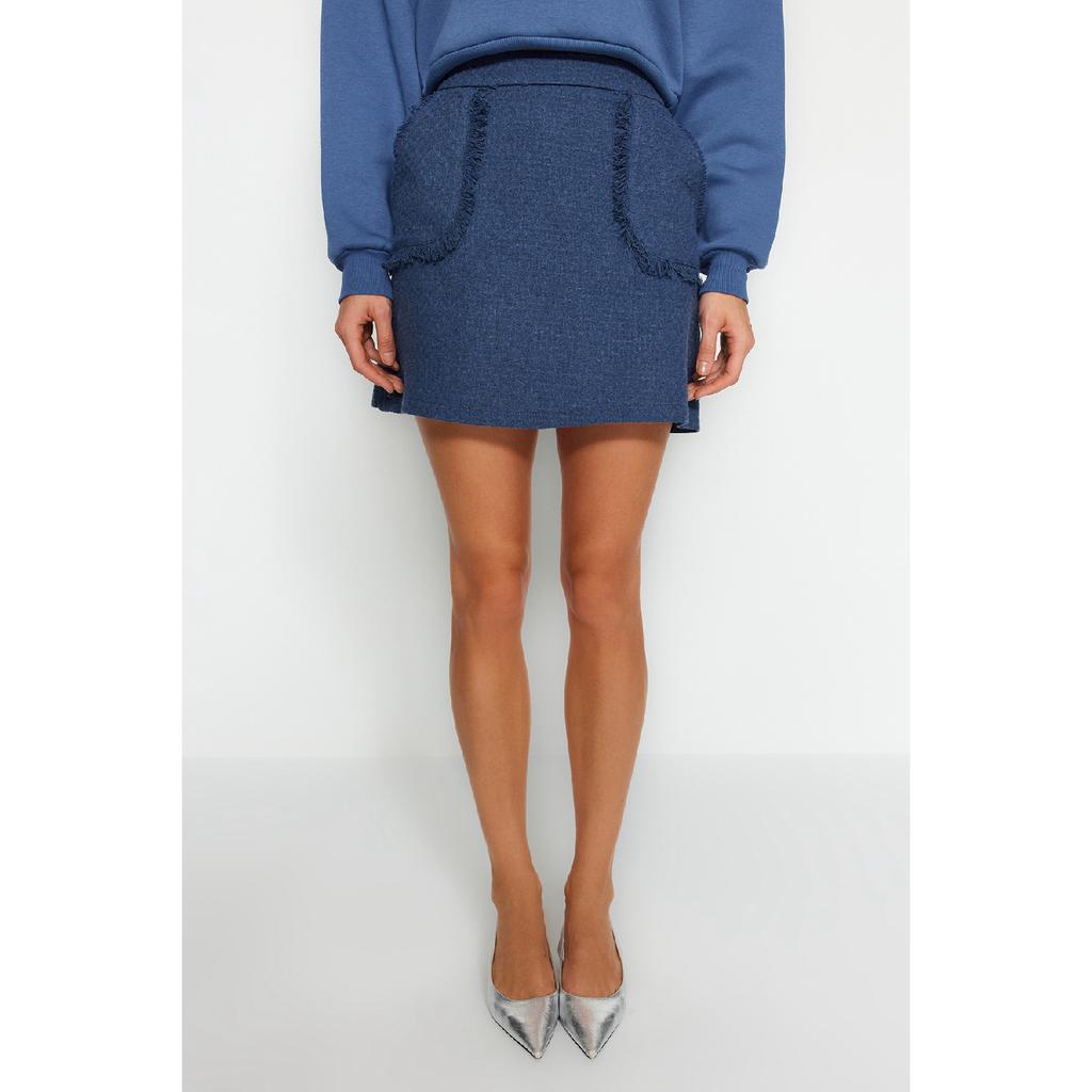 Мини-тканая юбка из твидовой ткани индиго с кисточками Twoaw24et00204