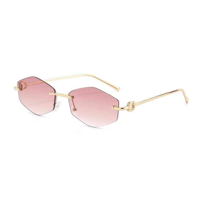 New retro metal frameless high-end sunglasses for men and women fashion trendy outdoor sunscreen sunshade glasses