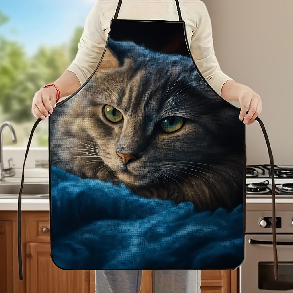 An Elegant Fantasy Cat Design Apron - Adjustable Waist Belt, Durable Polyester Kitchen Apron, Perfect for Baking And Cooking, Comfortable Fit, Ideal G