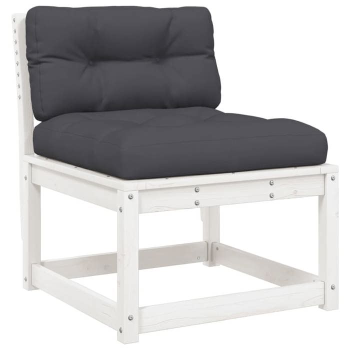 VidaXL Salon de Jardin avec Coussins 5 pcs, Sièges de Patio, Ensemble de Meubles, Mobilier de Terrasse Extérieur, Blanc Bois 3217001