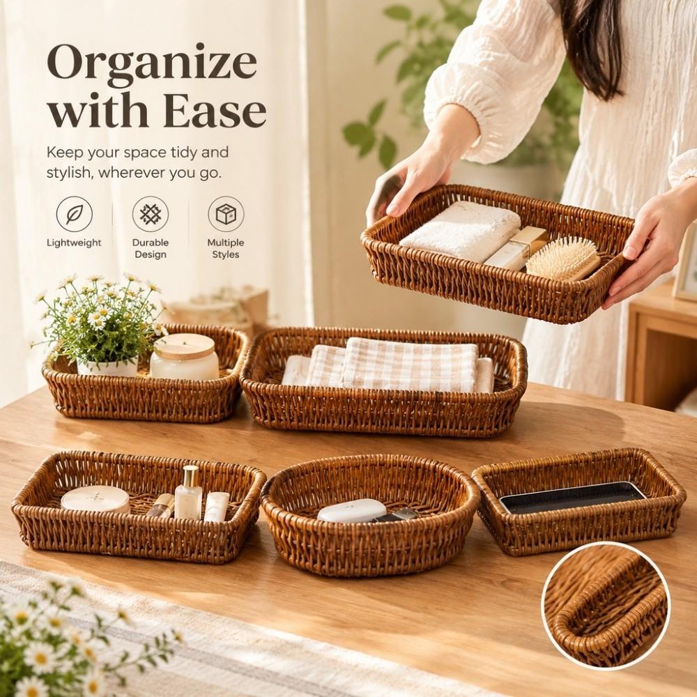 Handwoven Bread Fruit Vegetables Basket Hardness Rattan Basket Restaurant Serving Tabletop Display